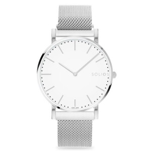 Solios Watch Solar White | Silver Mesh 36mm - Silver Case